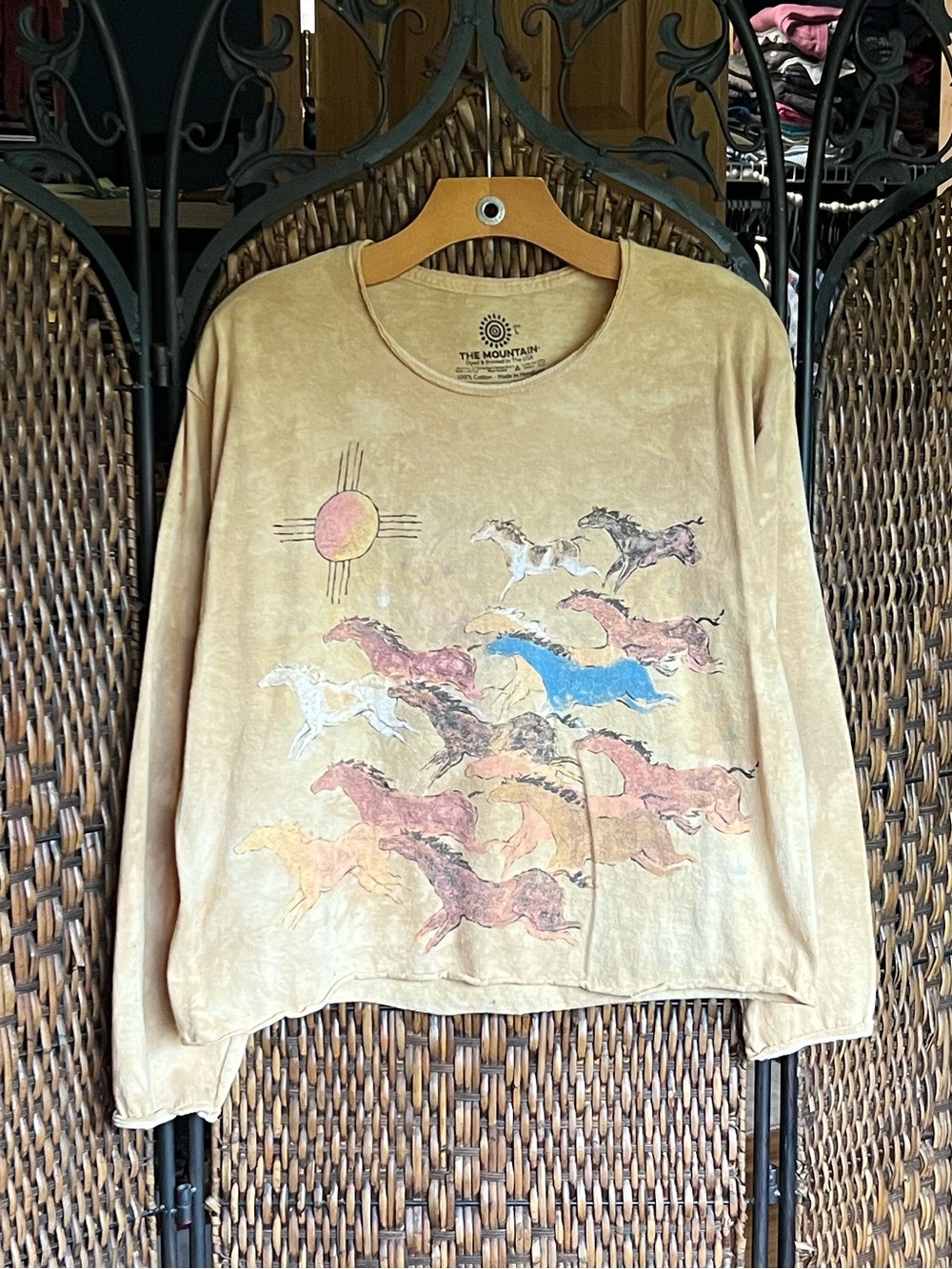 L Cotton Cave Horses Long Sleeve Top